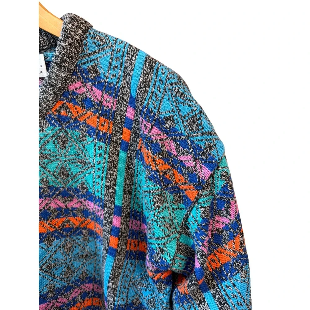 Vintage 80's 90's Robert Bruce Sweater Geometric Retro Colorful Grandpa Indie